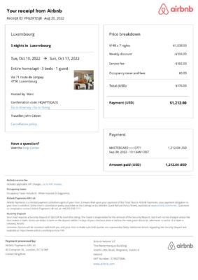 Customizable Luxembourg Airbnb Reservation Template | Word & PDF Formats