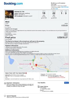 Editable Luxembourg Hotel Booking Form Template | Fillable PDF