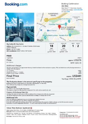 Editable Malaysia Hotel Booking Form Template | Fillable PDF