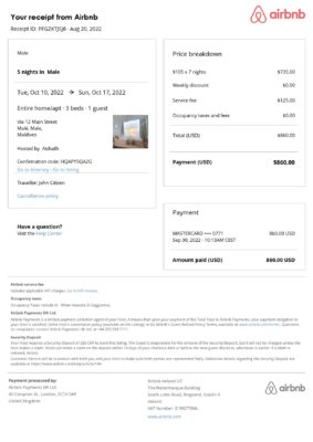 Editable Maldives Hotel Booking Form Template | Fillable PDF