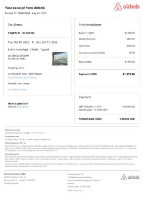 Editable Malta Hotel Booking Form Template | Fillable PDF