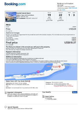 Editable Marshall Islands Hotel Booking Form Template | Fillable PDF