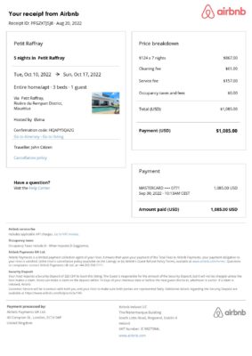 Editable Mauritius Hotel Booking Form Template | Fillable PDF