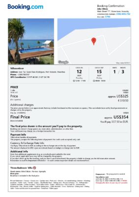 Customizable Mauritius Airbnb Reservation Template | Word & PDF Formats