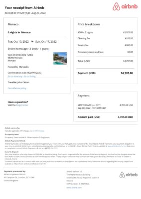 Editable Monaco Hotel Booking Form Template | Fillable PDF