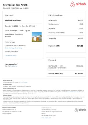 Editable Mongolia Hotel Booking Form Template | Fillable PDF