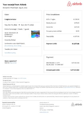 Editable Montenegro Hotel Booking Form Template | Fillable PDF