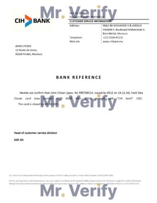 Download Morocco CIH Bank Reference Letter Templates | Editable Word