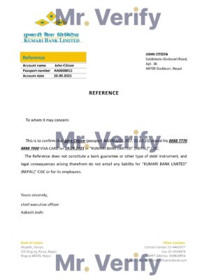 Download Nepal Kumari Bank Reference Letter Templates Editable Word