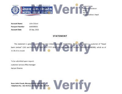 Download Nepal Nepal Bank Reference Letter Templates Editable Word