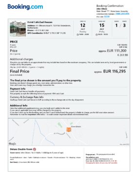 Editable Netherlands Hotel Booking Form Template | Fillable PDF