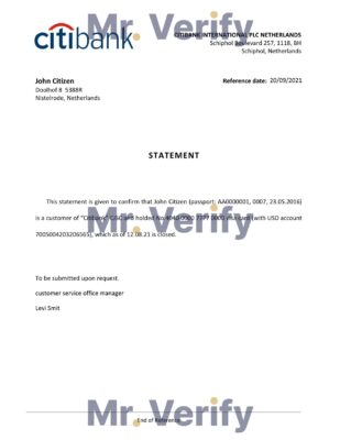 Download Netherlands Citibank Bank Reference Letter Templates Editable Word
