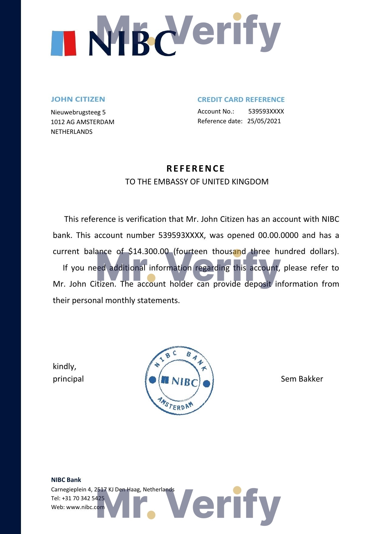 Download Netherlands NIBC Bank Reference Letter Templates | Editable Word