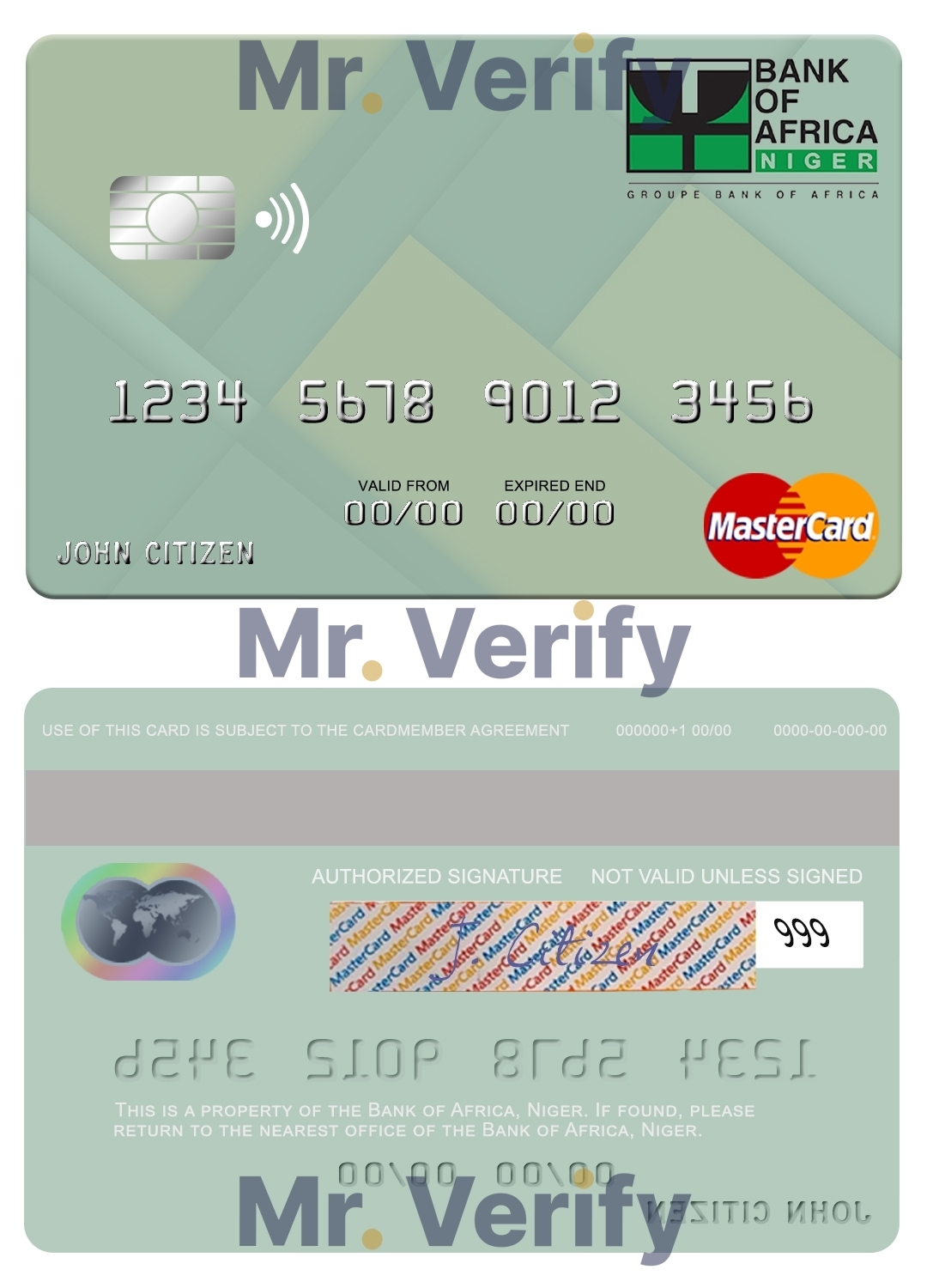 Editable Niger Bank of Africa mastercard Templates in PSD Format
