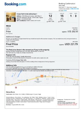 Editable Nigeria Hotel Booking Form Template | Fillable PDF