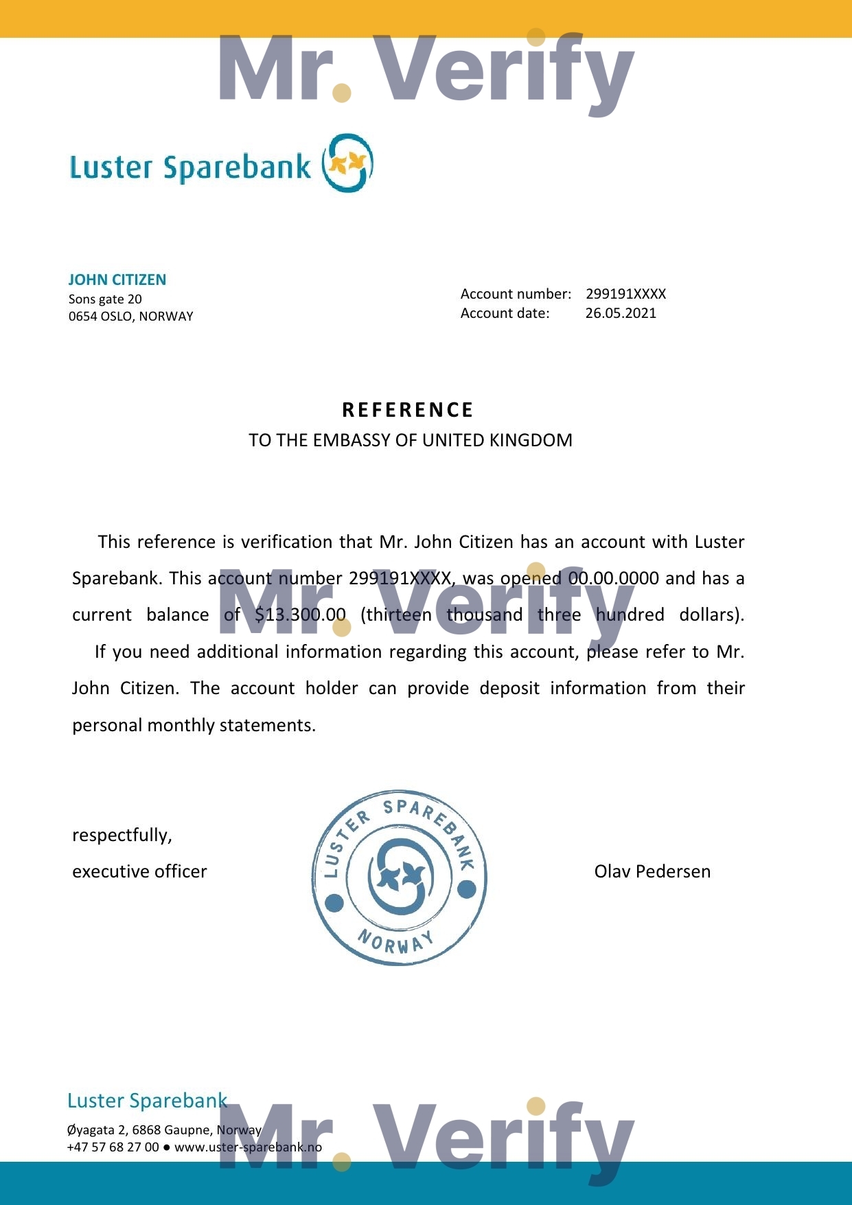 Download Norway Luster Sparebank Bank Reference Letter Templates | Editable Word