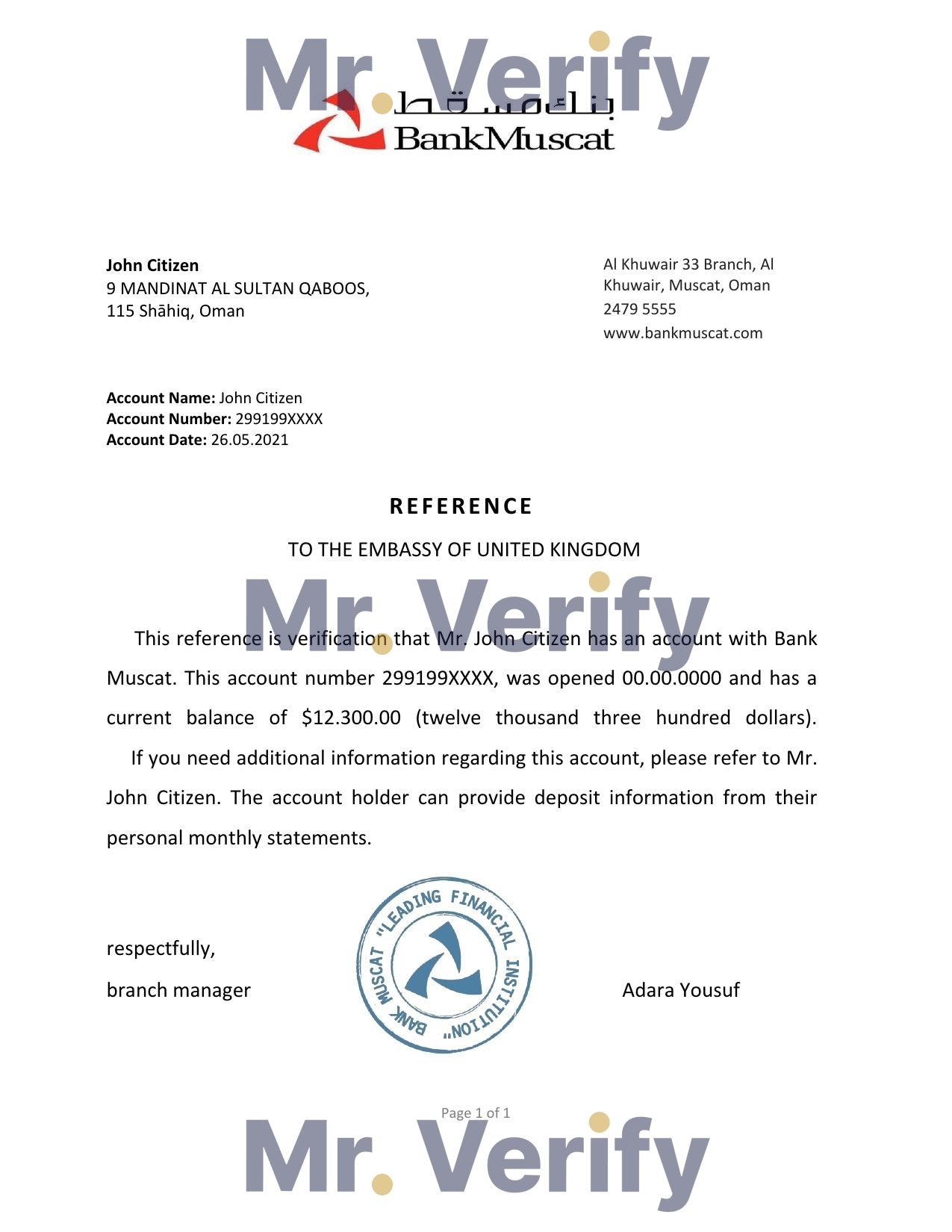 Download Oman Bank Muscat Bank Reference Letter Templates | Editable Word