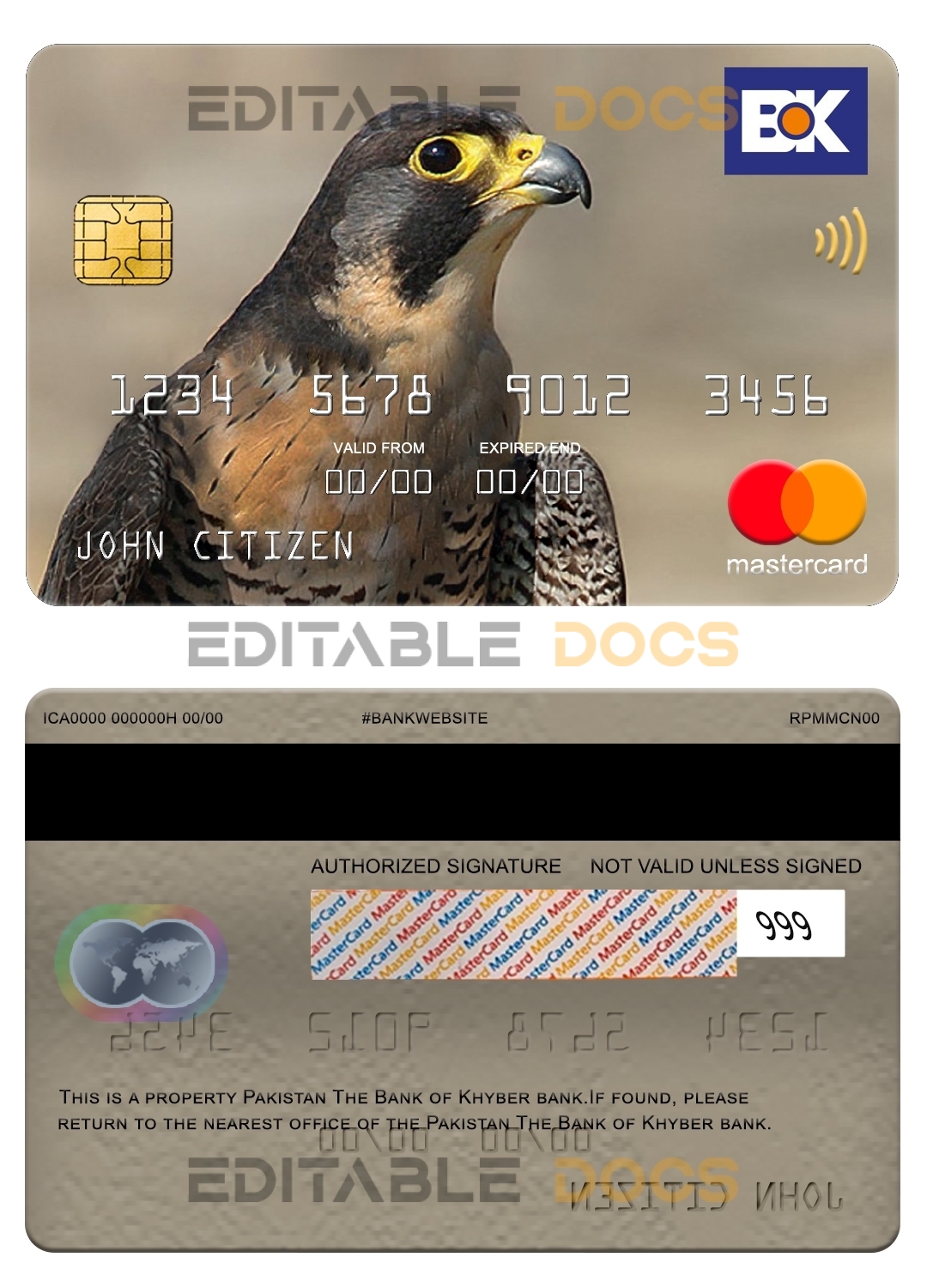Fillable Pakistan The bank of Khyber mastercard Templates | Layer-Based PSD