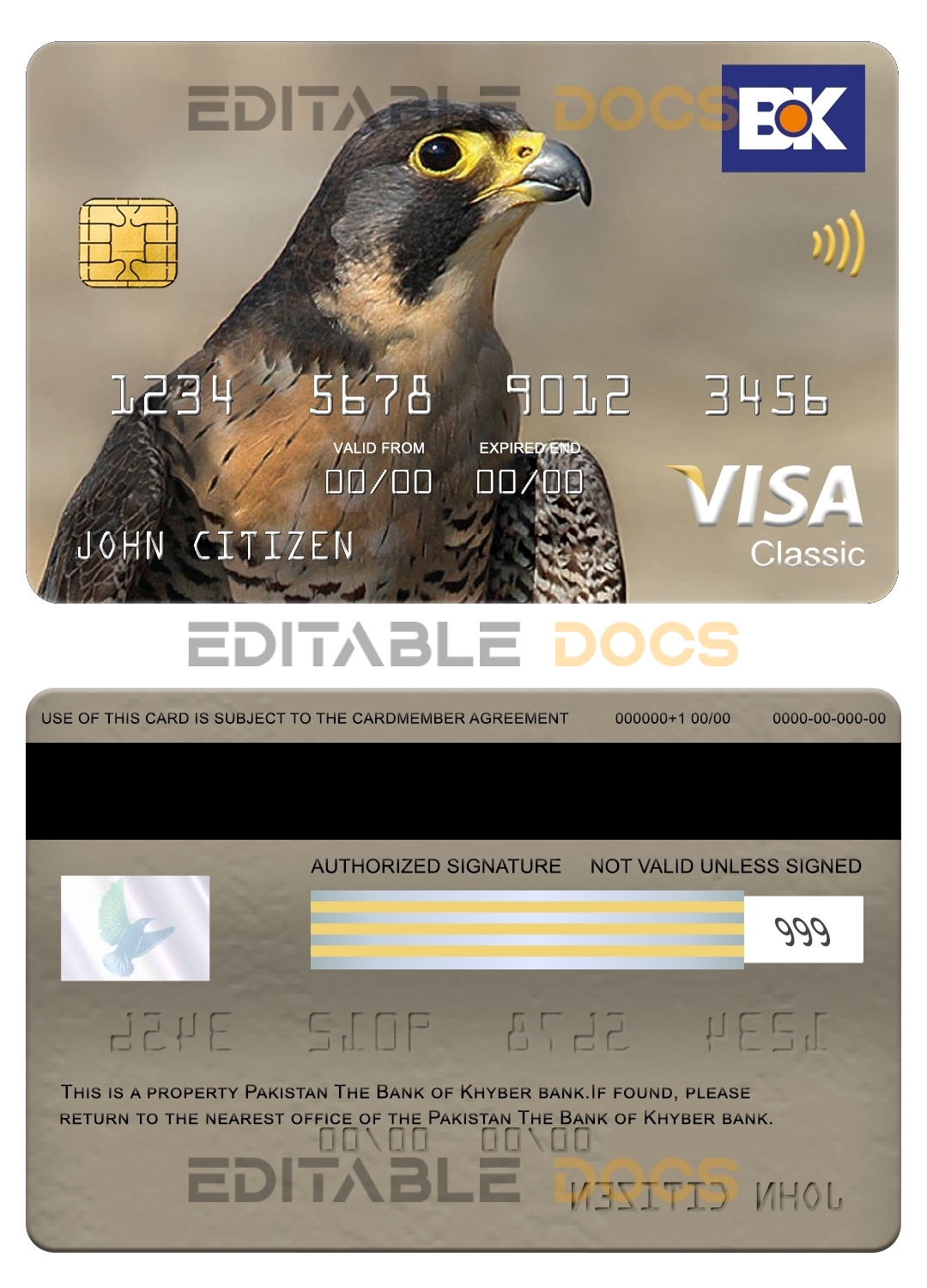 Editable Pakistan The bank of Khyber visa classic card Templates in PSD Format