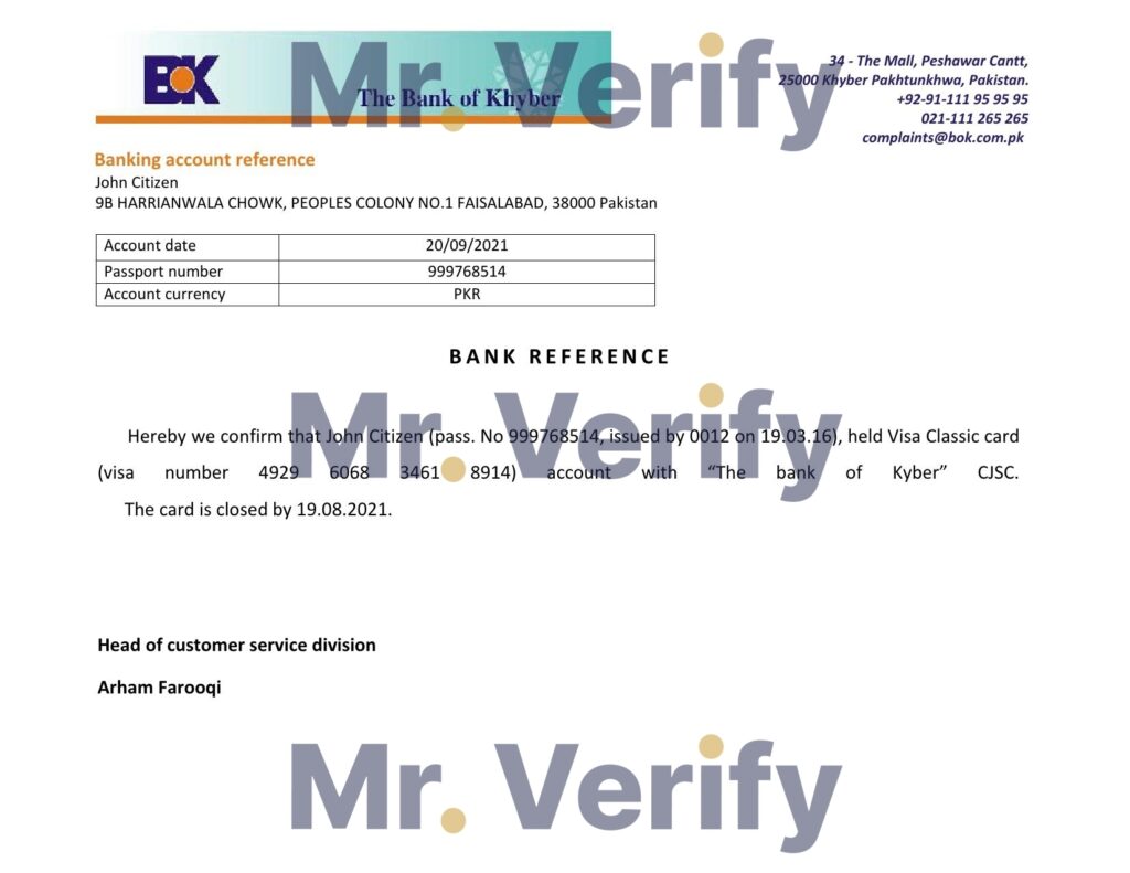 Download Pakistan Khyber Bank Reference Letter Templates | Editable Word