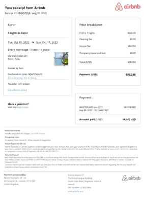 Editable Palau Hotel Booking Form Template | Fillable PDF