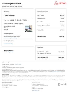 Editable Panama Hotel Booking Form Template | Fillable PDF