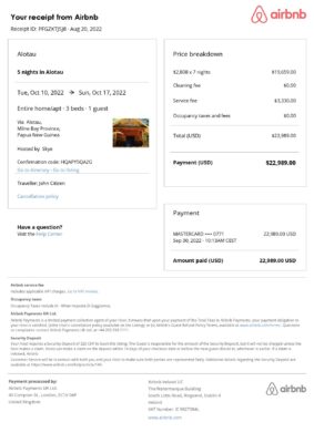 Editable Papua New Guinea Hotel Booking Form Template | Fillable PDF