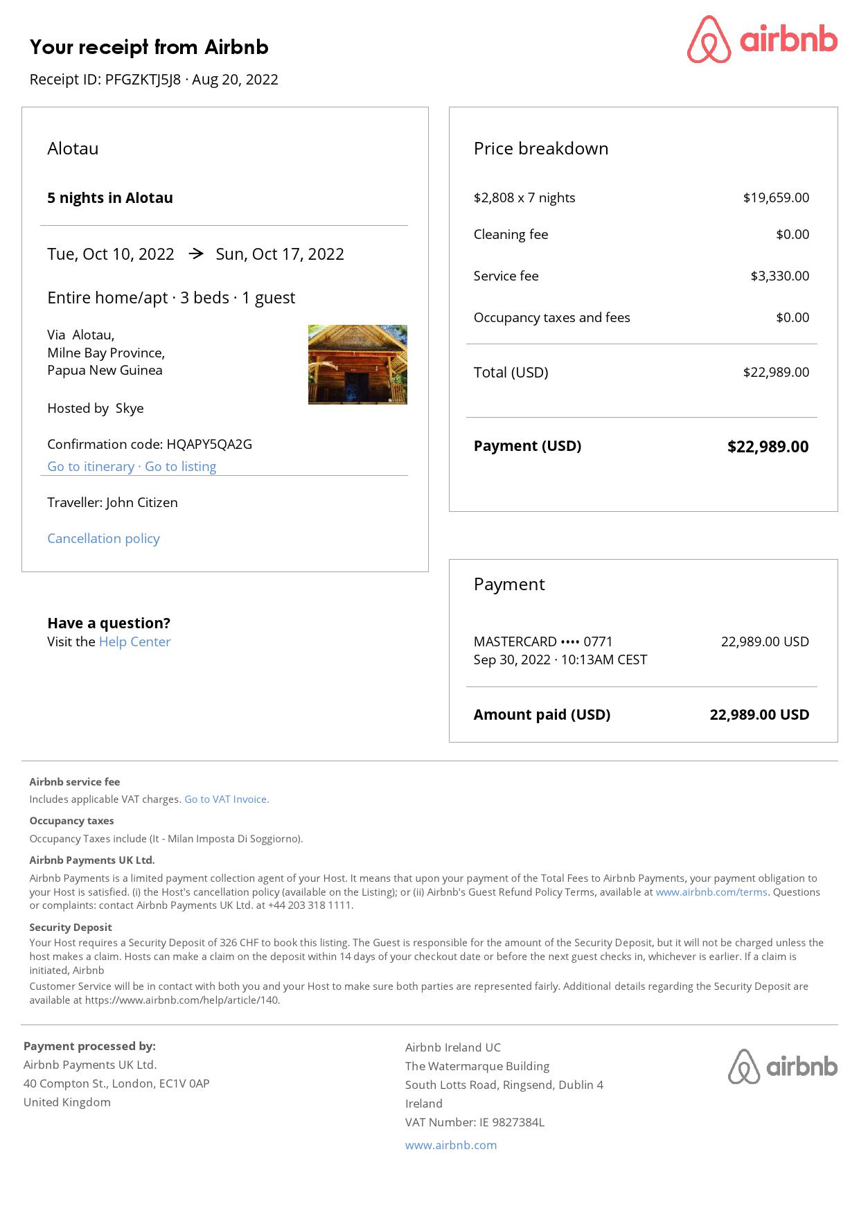 Editable Papua New Guinea Hotel Booking Form Template | Fillable PDF