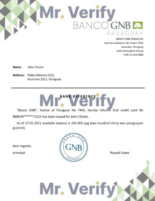 Download Paraguay Banco GNB Bank Reference Letter Templates | Editable Word