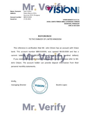 Download Paraguay Vision Banco Bank Reference Letter Templates | Editable Word