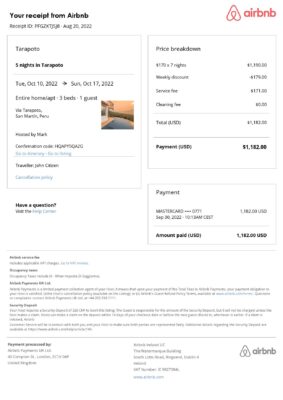 Editable Peru Hotel Booking Form Template | Fillable PDF