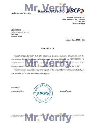 Download Peru Banco de Credito Bank Reference Letter Templates | Editable Word