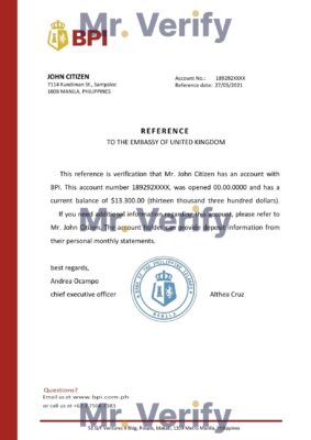 Download Philippines BPI Bank Reference Letter Templates | Editable Word
