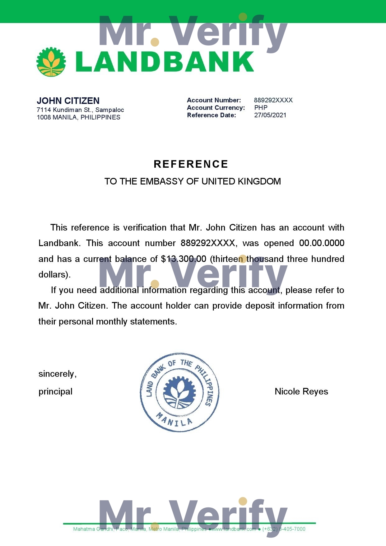 Download Philippines Landbank Bank Reference Letter Templates | Editable Word