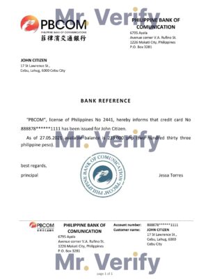 Download Philippines Pilippine Bank of Comunication Bank Reference Letter Templates | Editable Word