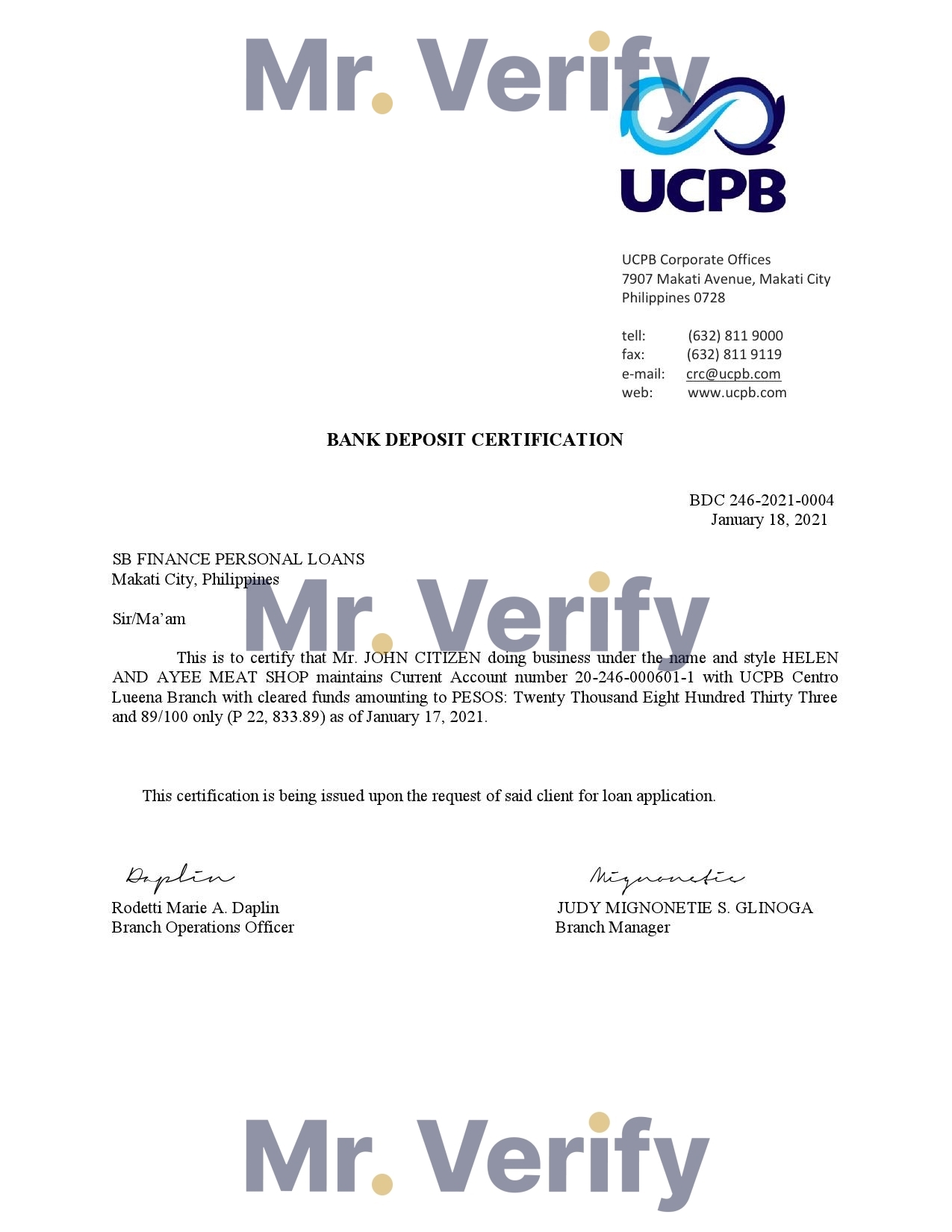Download Philippines UCPB Bank Reference Letter Templates | Editable Word