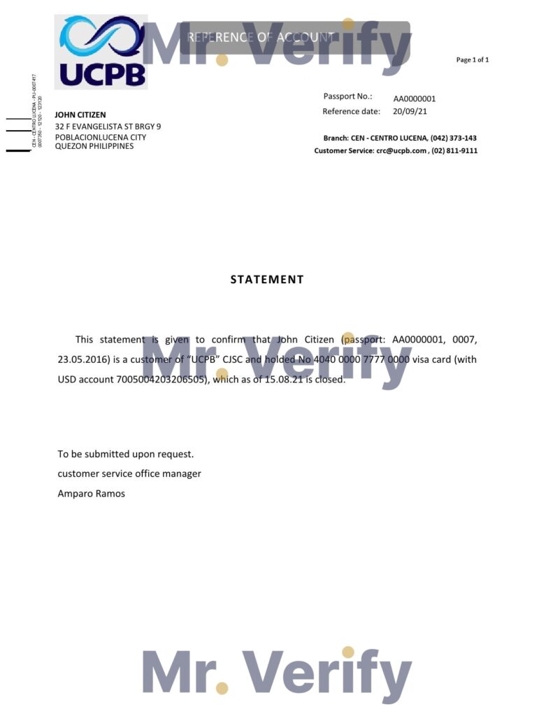 Download Philippines UCPB Bank Reference Letter Templates | Editable Word
