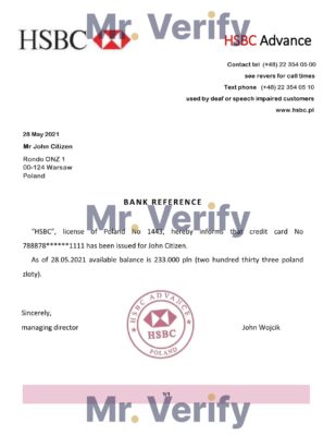 Download Poland HSBC Advance Bank Reference Letter Templates | Editable Word
