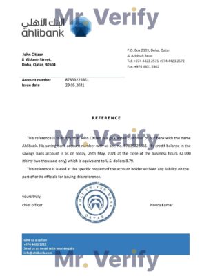 Download Qatar Ahlibank Bank Reference Letter Templates | Editable Word