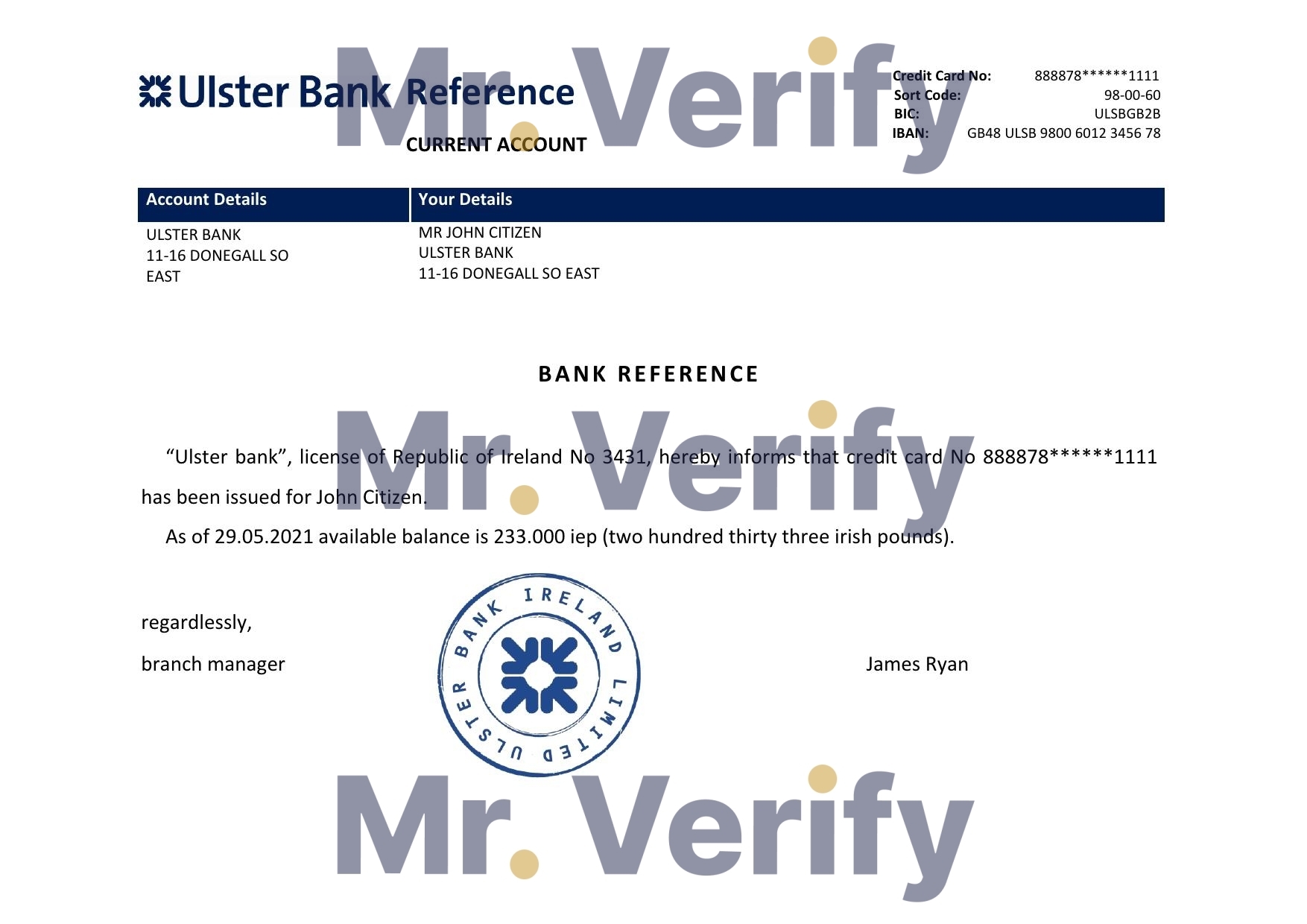 Download Ireland Ulster Bank Reference Letter Templates | Editable Word