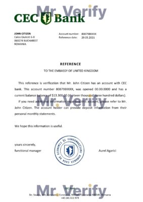 Download Romania CEC Bank Reference Letter Templates | Editable Word