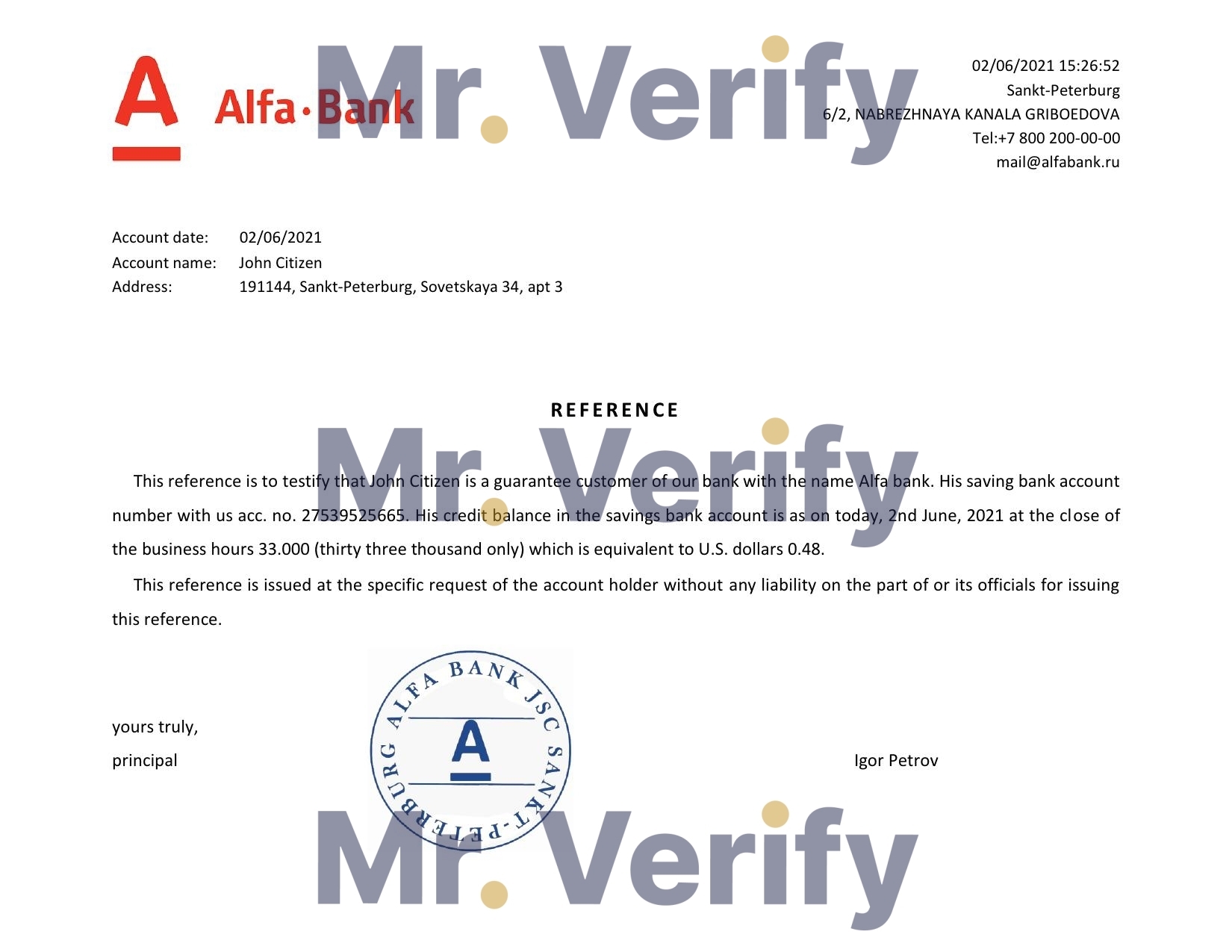 Download Russia Alfa Bank Reference Letter Templates | Editable Word