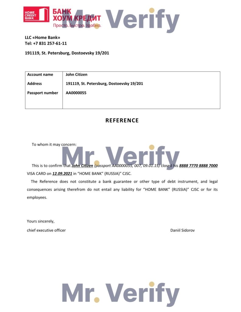 Download Russia Bank Home Credit Bank Reference Letter Templates | Editable Word