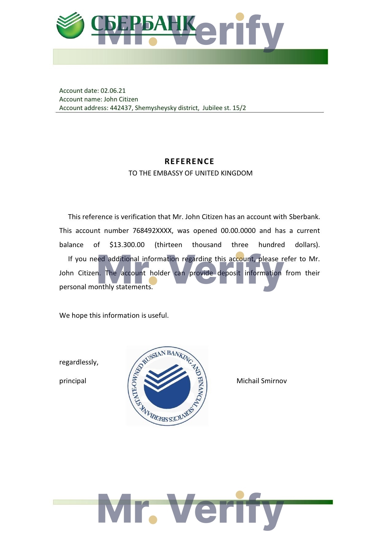 Download Russia Sberbank Bank Reference Letter Templates | Editable Word