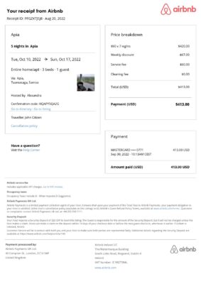 Editable Samoa Hotel Booking Form Template | Fillable PDF