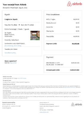 Editable Saudi Arabia Hotel Booking Form Template | Fillable PDF