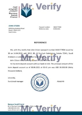 Download Saudi Arabia Banque Saudi Fransi Bank Reference Letter Templates | Editable Word