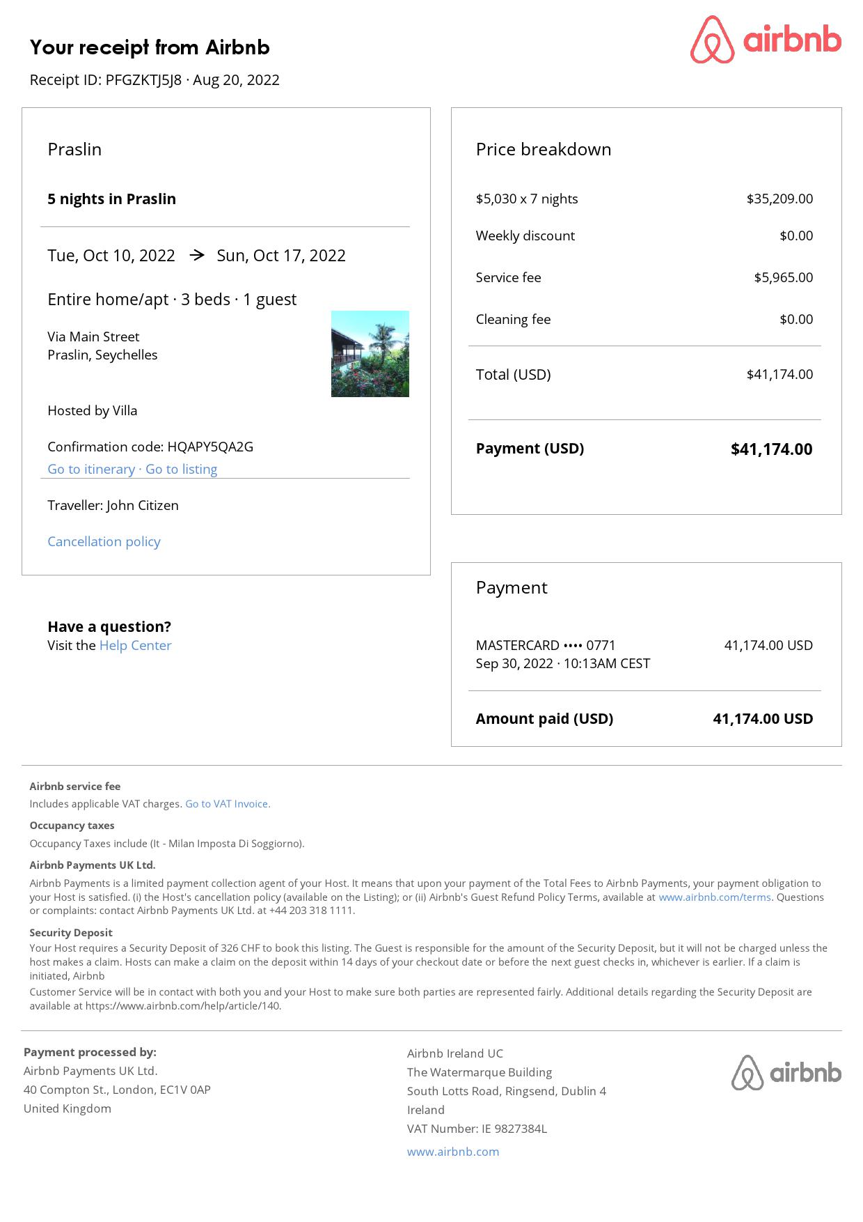 Customizable Seychelles Airbnb Reservation Template | Word & PDF Formats