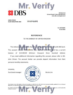 Download Singapore DBS Bank Reference Letter Templates | Editable Word