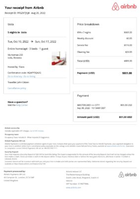 Customizable Slovenia Airbnb Reservation Template | Word & PDF Formats